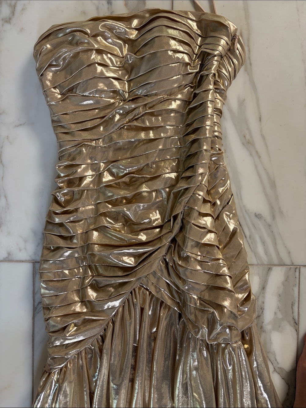Retrofete Josie Strapless Ruched Metallic Gold Evening Gown size 4 - Picture 2 of 8